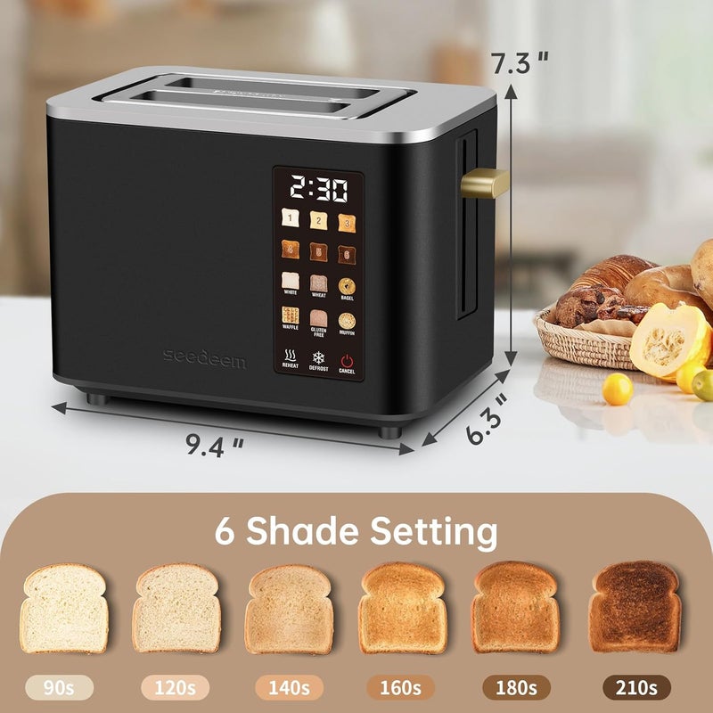 SEEDEEM Toaster 2 Slice, Touch Control Screen, Smart Stainless Toaster, 6 Shade Setting, 6 Bread Selection, Countdown, Removable Crumb Tray, 900W, Matte Black - Image 4